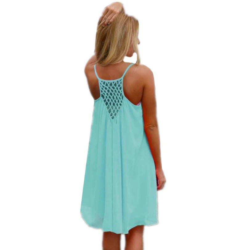 

2018 Summer Dress Women Sexy Chiffon Dress Spaghetti Strap Sundress Robe Femme Mini Dress Beach Casual Vestidos Wholesale noJA31