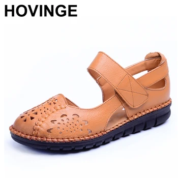 

HOVINGE Retro Sandals Female Hollow Out Summer Genuine Leather Casual Shoes Soft Bottom Comfortable Women Sandals