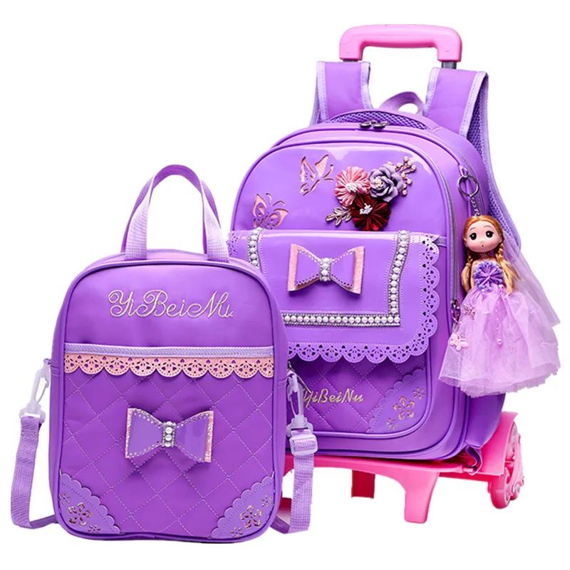 Children School bags Set with 2/6 Wheels Primary student trolley