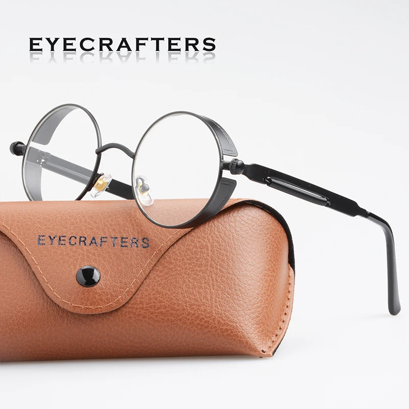

Retro Vintage Womens Metal Gothic Steampunk Eyeglass Frames Round Mens Brand Designer Clear Lens Eyeglasses Eyewear
