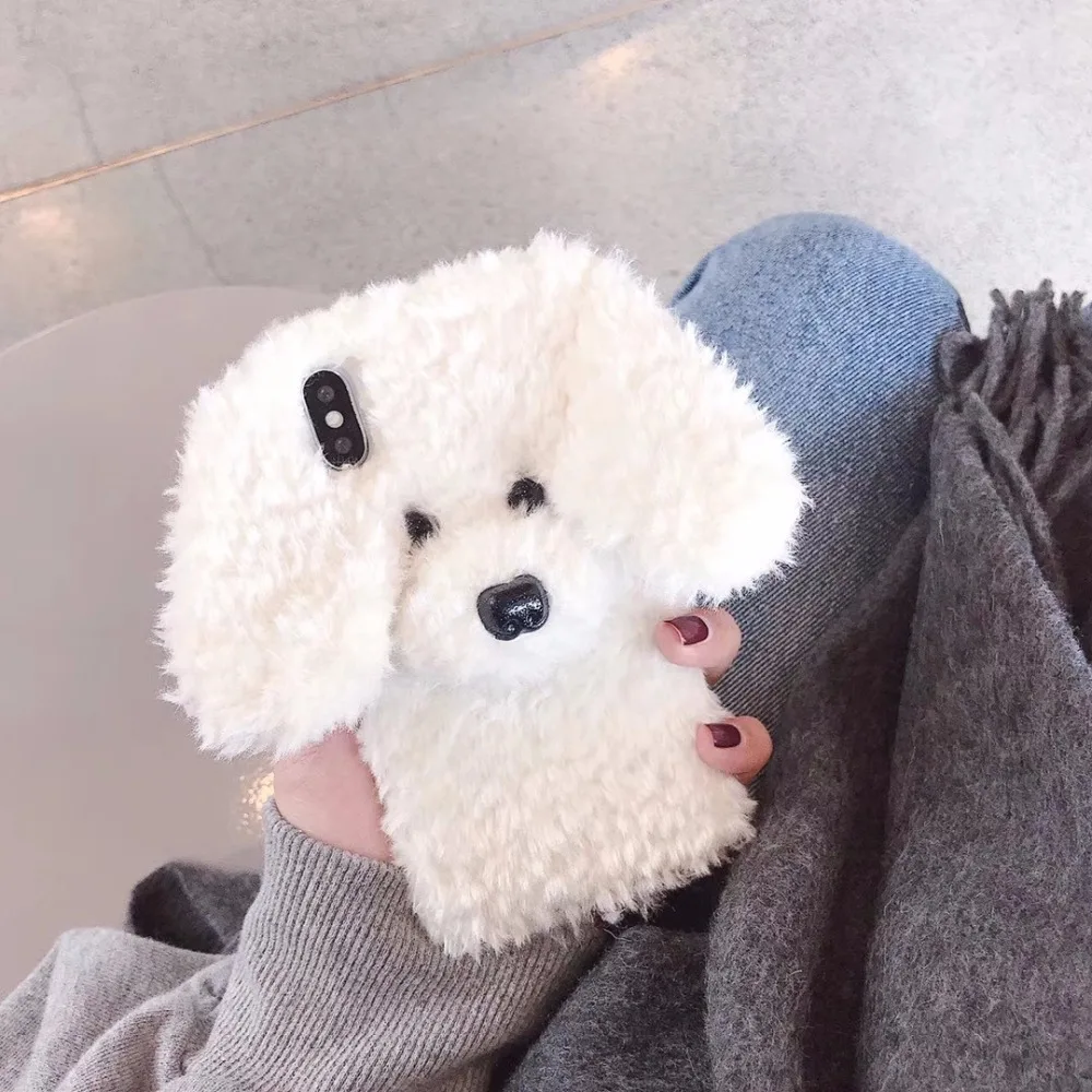 PEIPENG 3D Cute animal Teddy Dog Hairy Warm Fur phone case For iPhone 7 Plus Silicone Case For iPhone X XS Mas 8 7 6 6s Plus XR iphone 7 plus phone cases