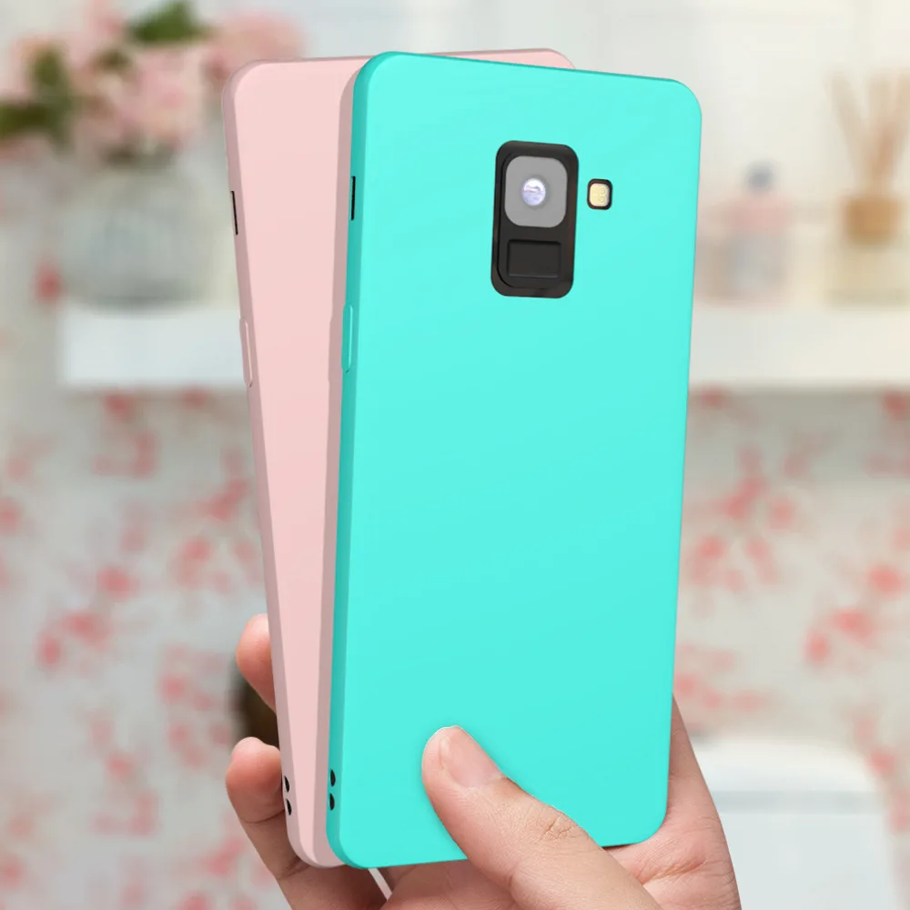 Mobile Phone Case For Samsung Galaxy A8 2018 Silicone TPU Soft Candy Cute Back Cover black color |