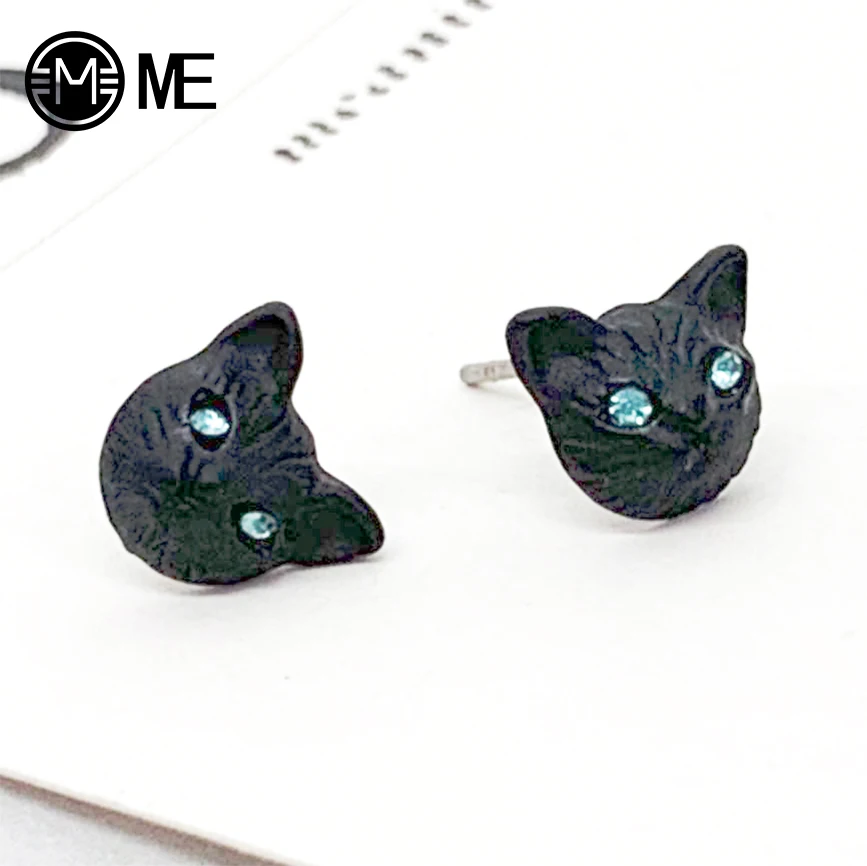 

2019 New Design Realistic Crystal Lovely New Cat Head Ear Studs Blue Eye Earring For Women Fashion Earrings Hot Selling Jewelry