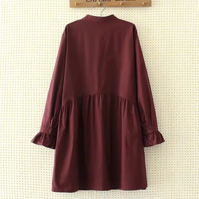Plus Size 2XL-5XL Loose Women Clothing Long Shirt Long Sleeve Ruffles Shirt Blouse Black Red Button  Feminina Big Size  JZ226 (13)