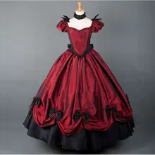 18-й век Ретро винно-красный и черный бант Готический викторианский Вечерние Длинное платье Ренессанс сценическое шоу Бальные платья для женщин