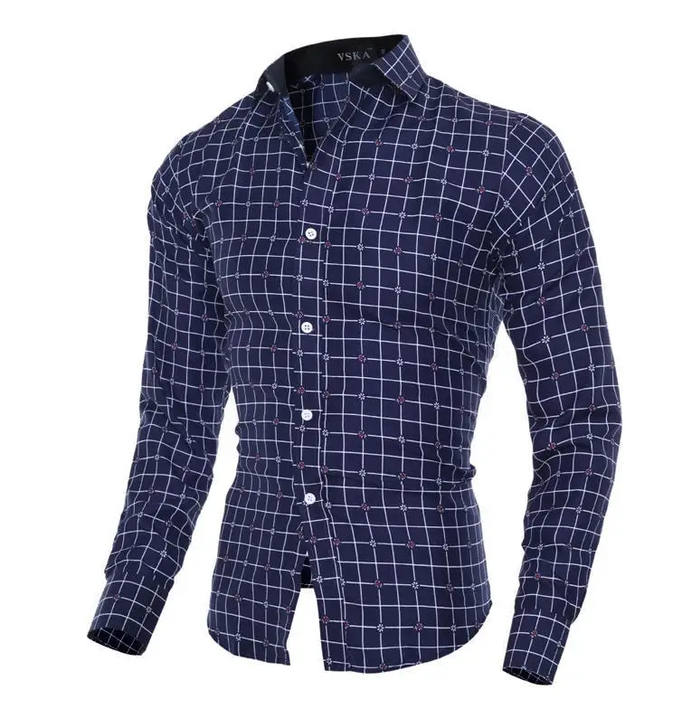 DropshippingCamisa Masculina Мужская Модная приталенная Повседневная рубашка с длинным рукавом, мужская рубашка с принтом, Азиатский размер - Цвет: Navy