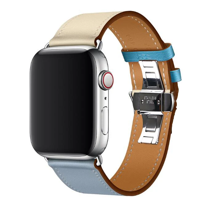 Новая мода кожаный ремешок для наручных часов iWatch, ремешок для наручных часов Apple Watch, версии 4/3/2/1 38 мм 40 мм 42 44 мм наручные Braceletseries 5 - Цвет ремешка: Bleu Lin Craie
