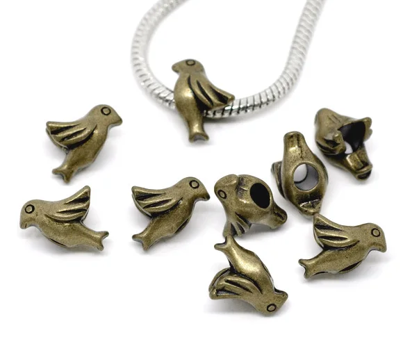 

Free Shipping 100pcs Antique Bronze Bird Charm Beads Fits European Charm Bracelet 16x11mm Jewelry Findings