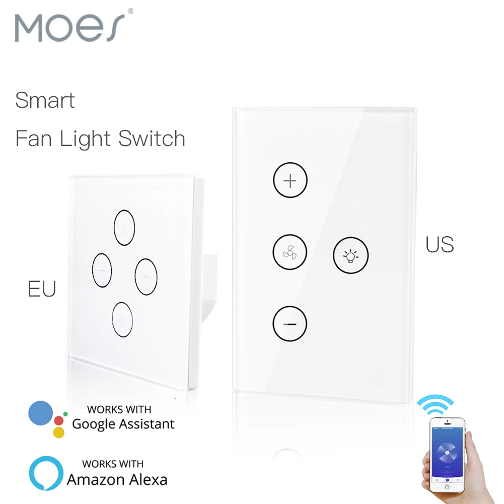 

WiFi Smart Ceiling Fan Light Lamp Wall Switch Smart Life/Tuya APP Remote Various Speed Control Works with Alexa Echo Google Home