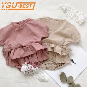 

2019 Girl Rompers European & America Infant Toddler Kids Clothes Ruffles Kids Linen Summer Clothings Kids Casual Fashion Clothes