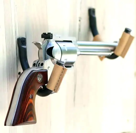 wall-mount-pistol-hooks-bark-leather-gun-racks-hangers-antique-oak-wooden-rack-rifle-shotgun-sword-classical