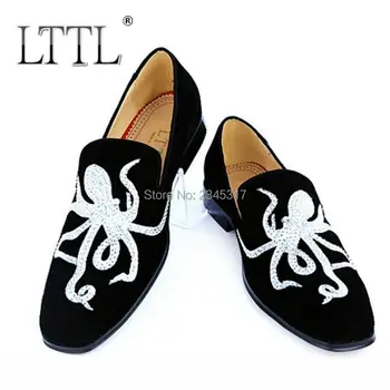 

Black Suede Loafers Handmade Octopus Men Shoes Stylish Slip-on Men's Banquet And Prom Shoes Designer Brand Casual Mens Shoes
