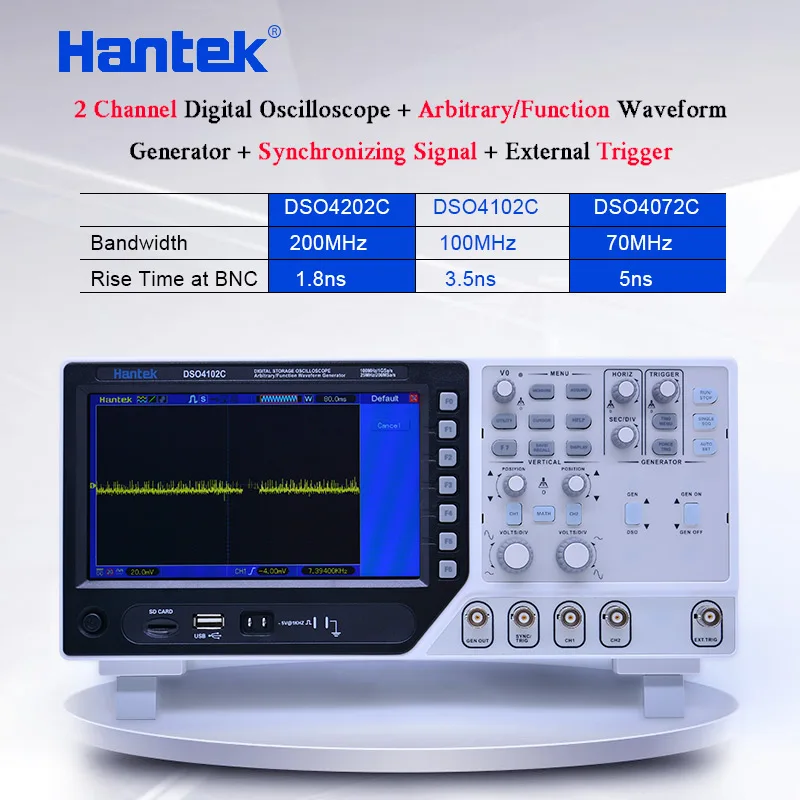 Hantek DSO4102C цифровой мультиметр осциллограф USB 100 МГц 2 канала 7 &quot64 K TFT произвольный