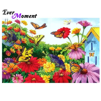 

Ever Moment Diamond Painting Flower House Butterfly Decoration For Home Cross Stitch Full Square Drill Diamond Embroidery 3F1143