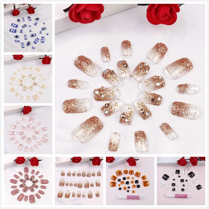 

24pcs/set Fashion False Nails Simple Lady Full Nail Tips 3D Toe Fake Nails Foot Full Toes Nail Art Tips False Nails With Glue