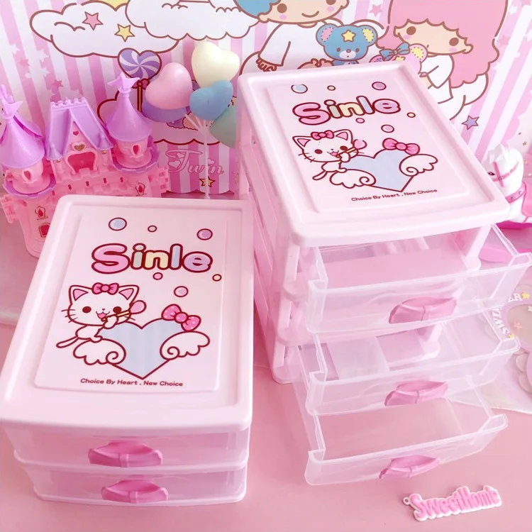 Pink Hello  Kitty  Storage  Organizer  Three layer Drawer 