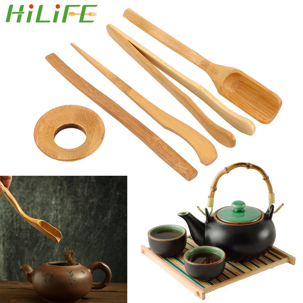 

HILIFE Bamboo Teaspoons Needle Tweezer Clip Strainer Tong Tube Set 5 pieces/set Tea Ceremony Utensils Set Wooden Teaware
