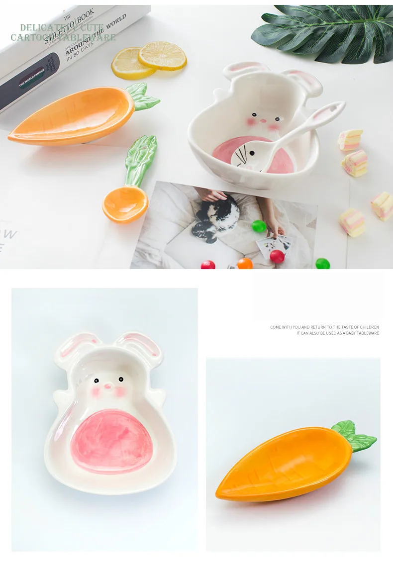 Креативная обеденная тарелка керамическая кроличья миска для супа ложка Вилка Блюдо Столовая Посуда мультфильм фарфоровая детская посуда наборы столовых приборов