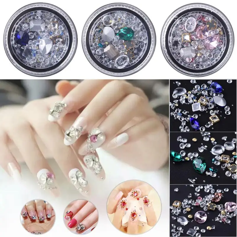 

1 Bottle Charming Nail Art Rhinestones Colorful Shining Beads Crystal 3D Manicure Nail Tips Design Nail Rhinestones Decorations