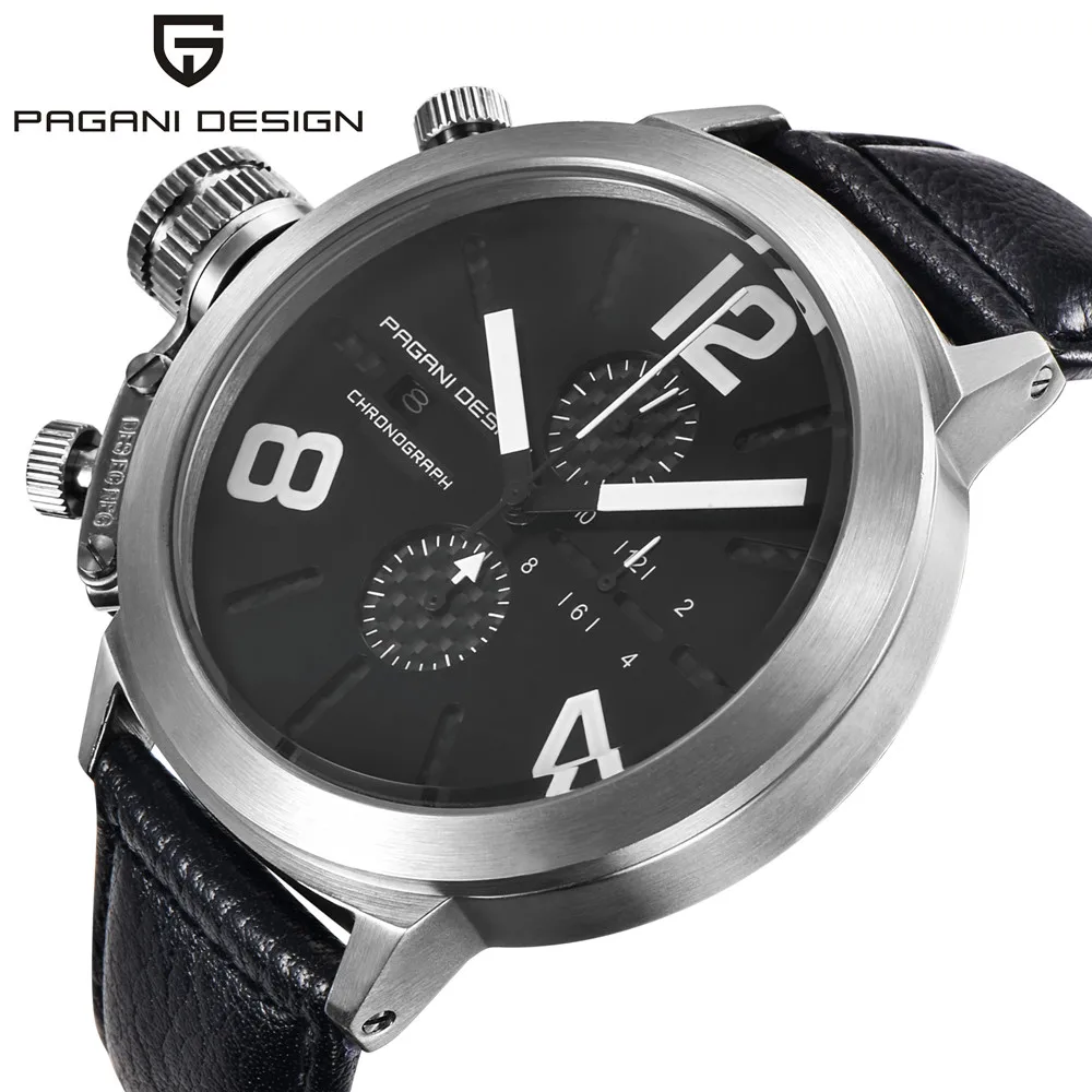 

Men Sport Watches Waterproof Chronograph Watch Male Genuine Leather Quartz Military Army Wrist Watch Big Dial relojes hombre