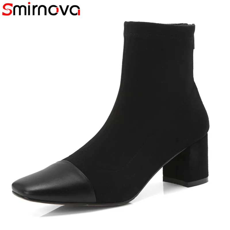Smirnova/Новинка 2018 года модные замшевые кожаные ботинки женские ботильоны с острым