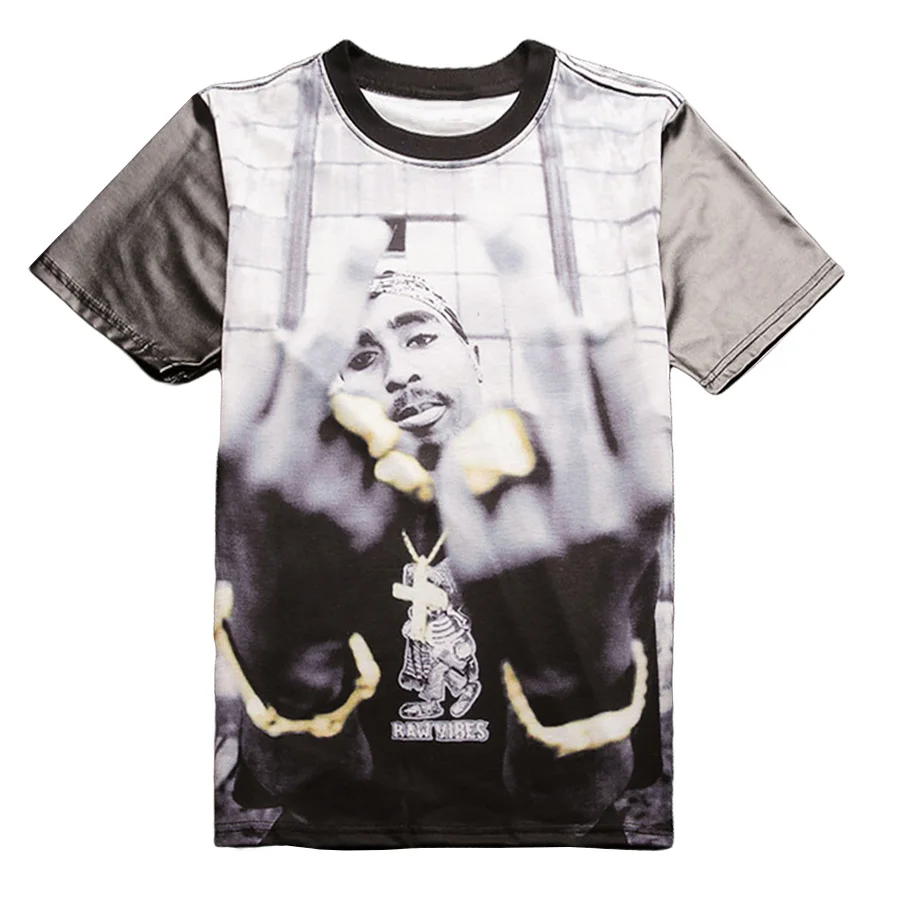 Harajuku футболки с 3D принтом Тупак 2pac средний палец изображение персонажа тройник