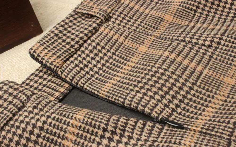 Винтажная шерстяная юбка-карандаш размера плюс 3XL, клетчатая юбка с разрезом сзади, женская элегантная посылка, облегающая бедра, зимняя теплая плотная Офисная Женская юбка