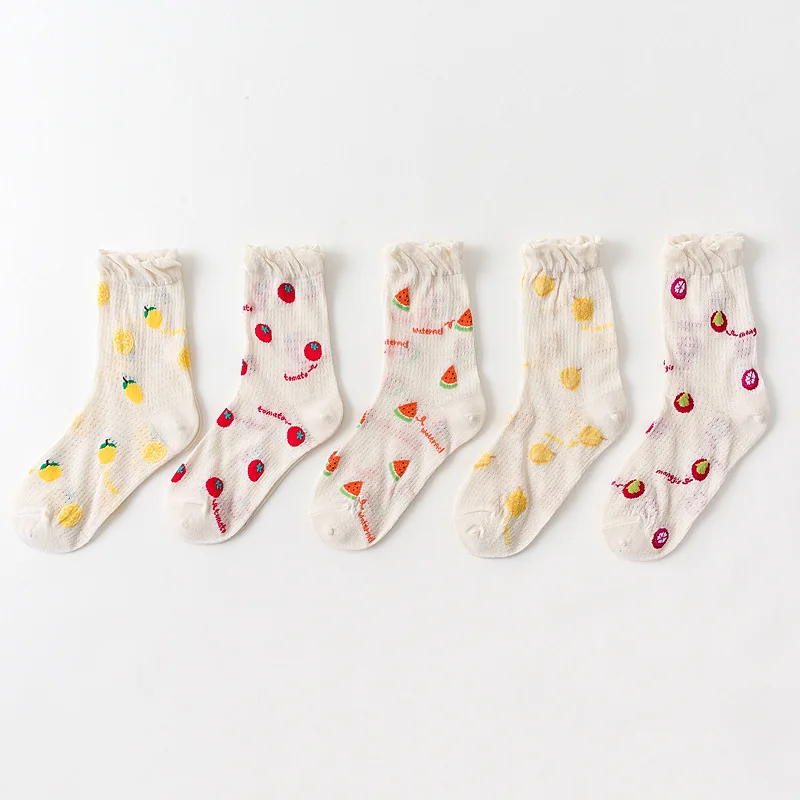 SP& CITY 5 пар/компл. Для женщин милые Полые ажурные носки фруктов kawill в стиле "Лолита" дышащий Япония Стиль носки для девочек Косплэй Sox