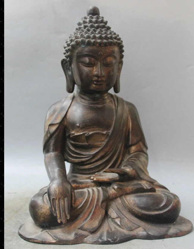 

14" Tibet Buddhism Bronze Siddhartha Sakyamuni Shakyamuni Amitabha Buddha Statue (A0321)