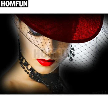 

HOMFUN Full Square/Round Drill 5D DIY Diamond Painting "Hat beauty" Embroidery Cross Stitch 3D Home Decor Gift A00299
