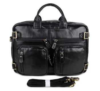 

Fashion Multifunction Genuine Leather Black Top Handle Bag For Men's Laptop Backpack Bag 7026A