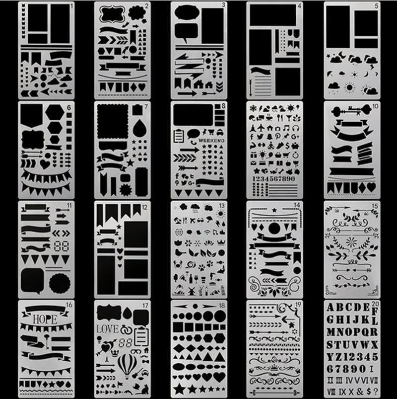Koop 20 stks Art Korea Briefpapier Kantoor Schilderen Leveringen Grafische Symbolen Tekening Sjabloon Heerser Student Kids Opstellen Stencil Gift