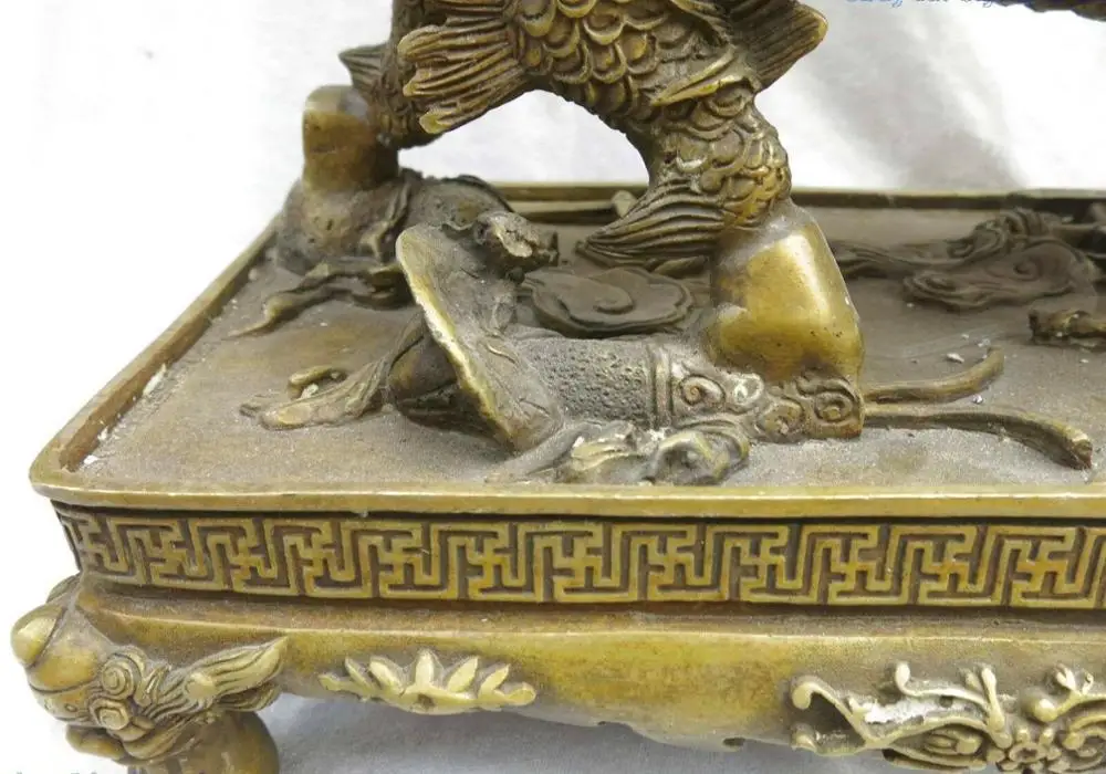1" Китайская латунная медная резные гвардии Foo собак Лев kylins pairSculpture статуи