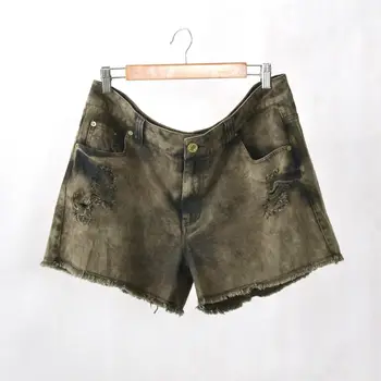 

CK471 Plus Size Wide Leg Pants Women Jeans Shorts Big Women Slim Boyfriend Jeans For Women Summer Sexy Snow Wash Ripped Shorts