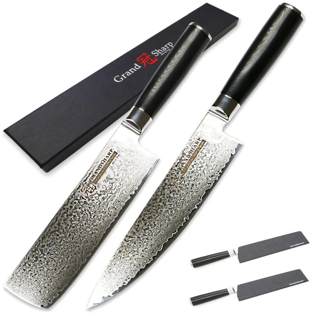 Damascus Knife Set 2 Piece Chef Nakiri font b Kitchen b font Knife Japanese Damascus Stainless