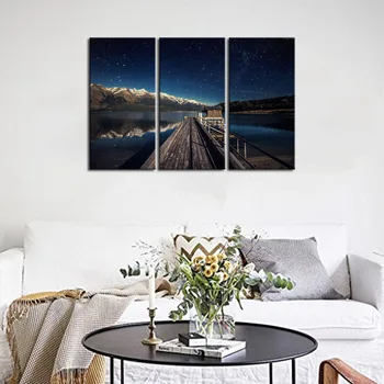 

3 Panels Hot Sell Posters Modern wall Painting Night Sky Stars Bridge Home wedding Decorative Modular Picture Print on Canvas