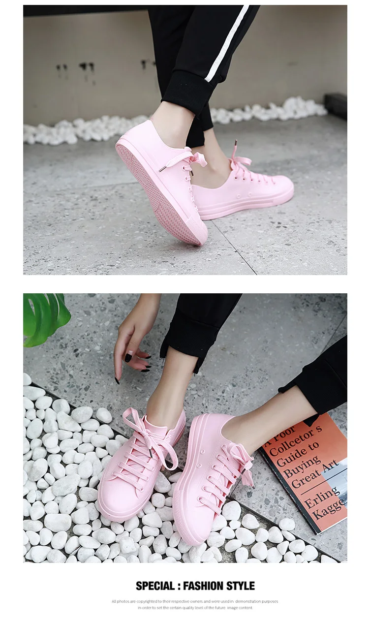 Женская непромокаемая обувь женские непромокаемые однотонные розовые непромокаемые туфли из ПВХ ярких цветов на шнуровке повседневные Нескользящие туфли на плоской подошве хорошего качества