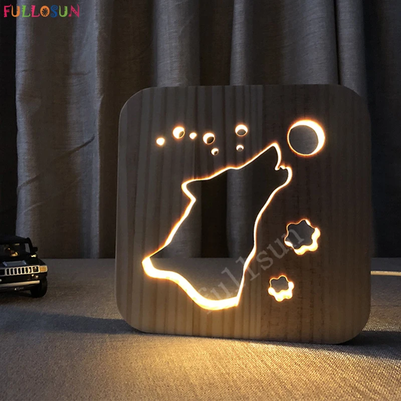 3D светодиодный светильник животного Новинка волк огни деревянный теплый лампы как Друзья День рождения творческий подарок