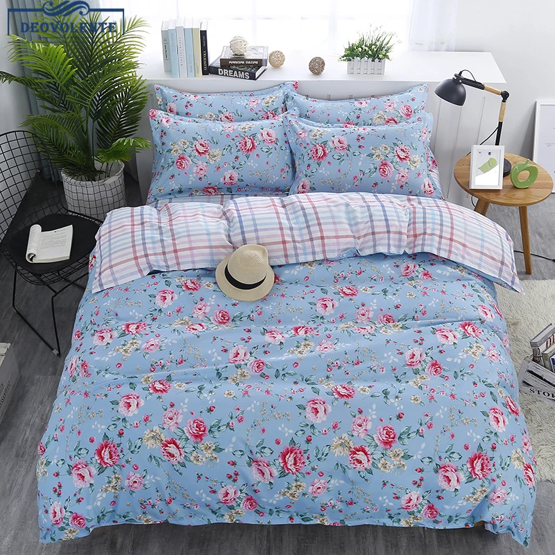 4pc blue flower beddingset duvet cover sheet pillowcasein Bedding Sets from Home & Garden on