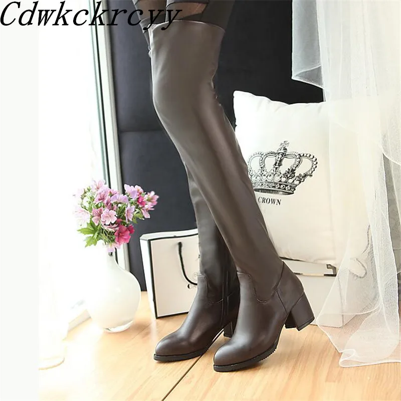 

winter New pattern fashion Round head black sexy High-heeled Over knee Boots Add wool Keep warm Fine heel Women Boots size 34-43