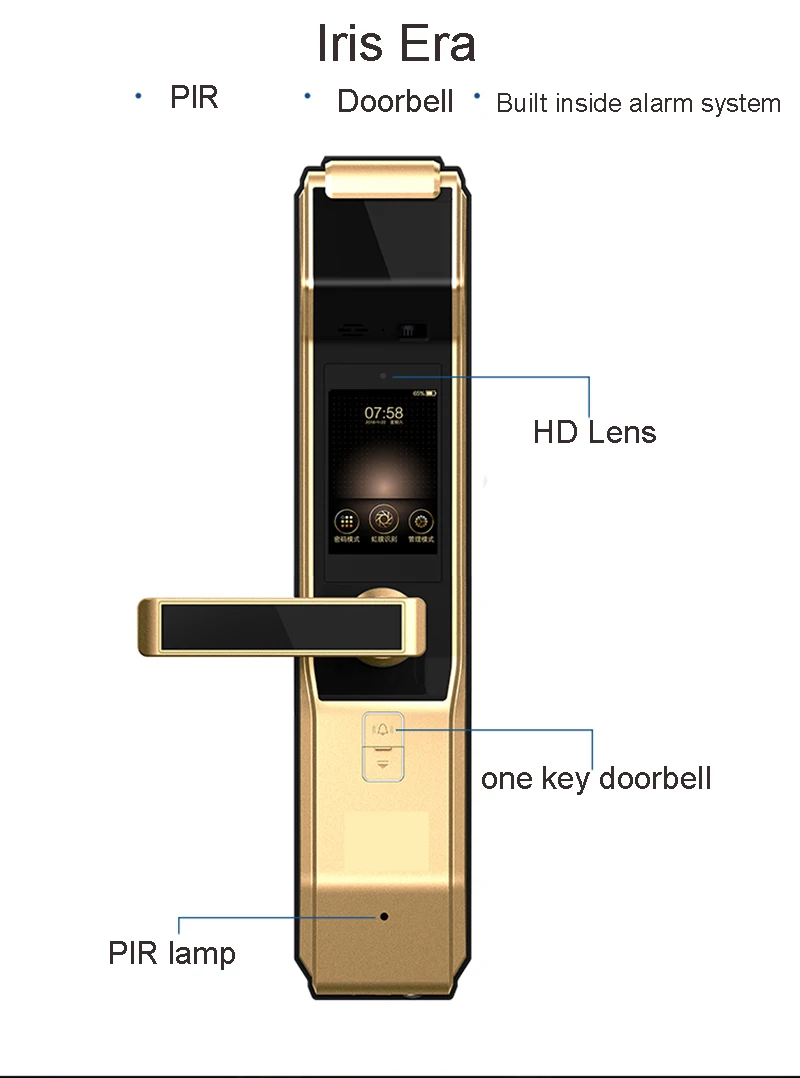 Новейшая Высококачественная система распознавания ириса, умный замок, пароль, ключ, разблокировка ирис, точность, разблокировка дверного звонка, дверная камера, индукция ПИР