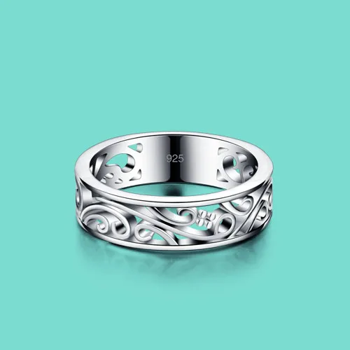 

Ethnic style 925 sterling silver ring Carved decorative pattern design girl Solid silver rings popular jewelry birthday present