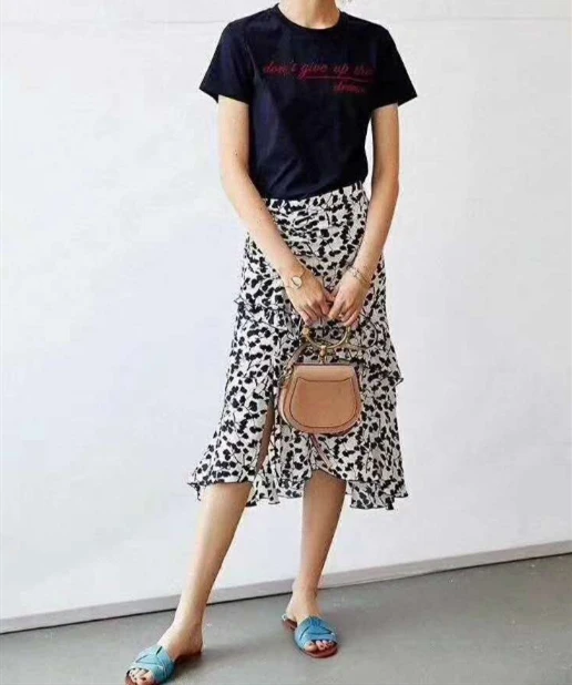 

Women Floral Print Split Long Skirt 2019 Summer Ruffle High Waist Mid Calf Ladies Sexy Skirt