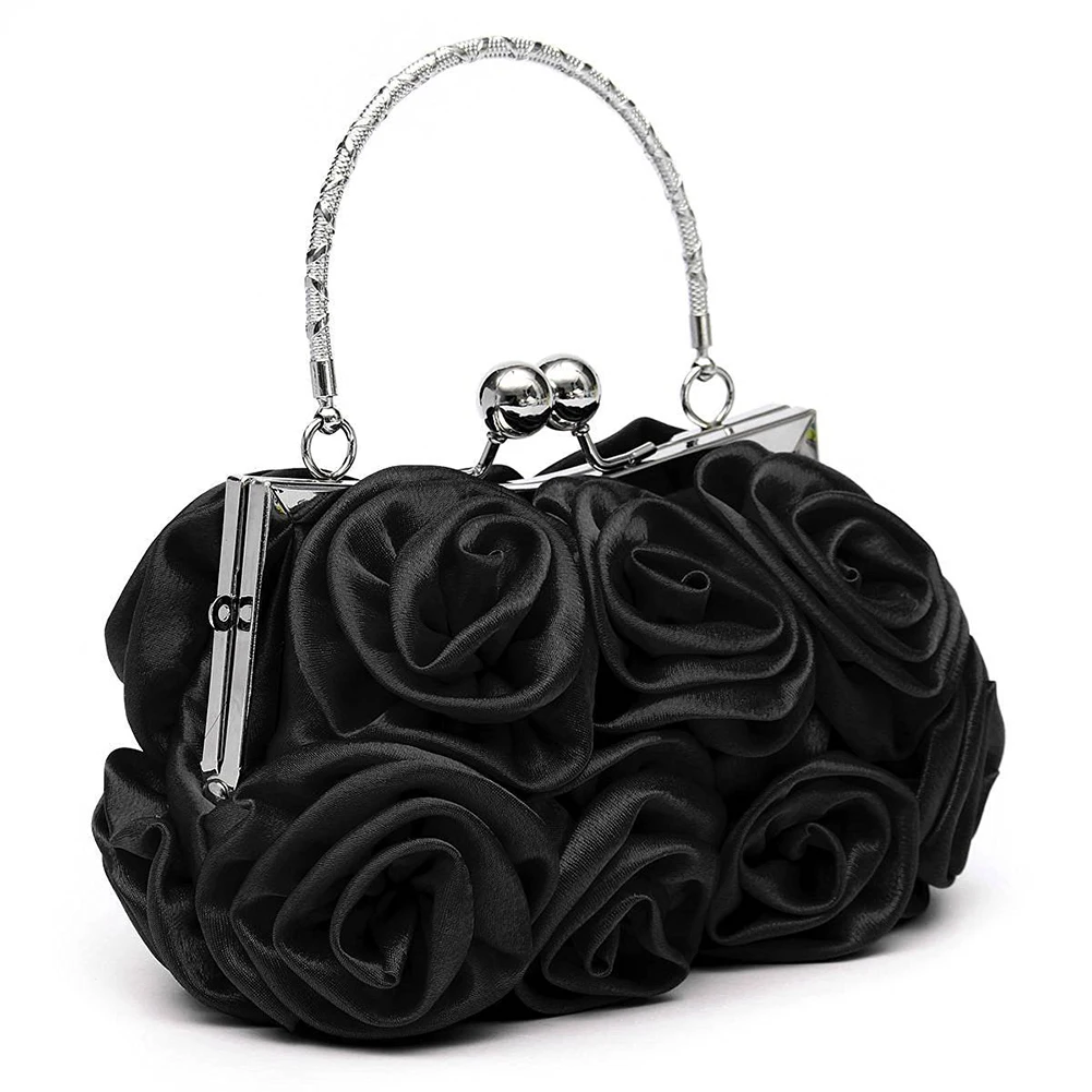 

5 pcs of Floral Ladies Clutch Bag Women Evening Party Bag Prom Bridal Diamante Baguette Black