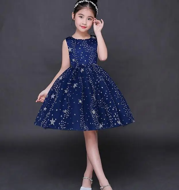Элегантное детское платье для маленьких девочек цельнокроеное фатиновое платье-пачка со звездами и блестками и бантом для малышей платья на свадьбу и день рождения