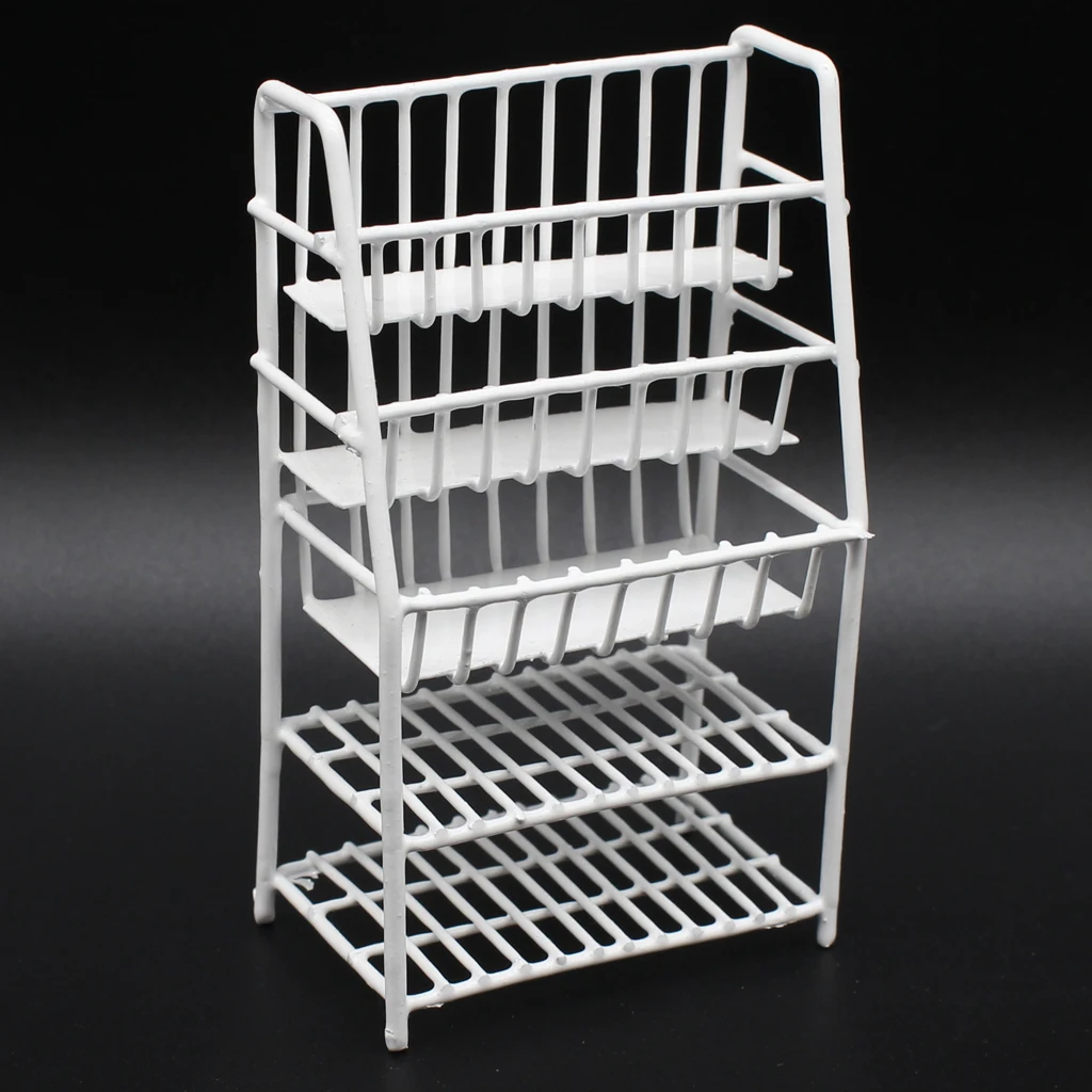 White 1/12 Dollhouse Miniature Metal Magazine Rack Bookshelf Shoe Rack Furniture Room Life Scenes Decor