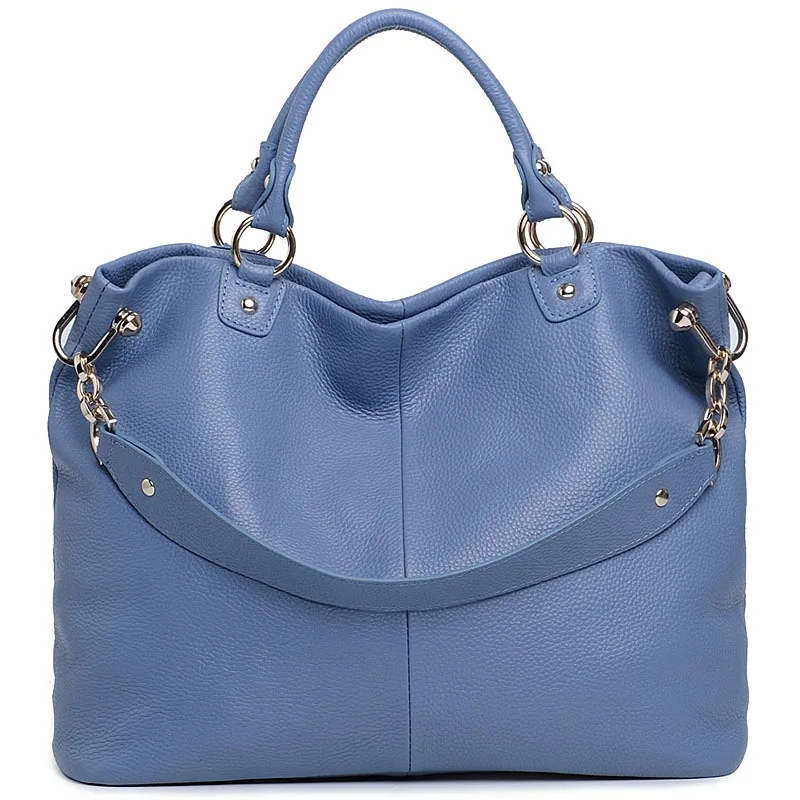 Модная женская большая сумка на плечо в европейском и американском стиле, женская сумка из натуральной кожи, первый слой из воловьей кожи, женская сумка-тоут - Цвет: Blue