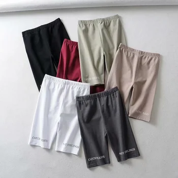 

Women Summer Biker Shorts 2019 Causal High Waist Solid Short Elastic Stretch Single Layer Fitness Letters Pencil Shorts Mujer