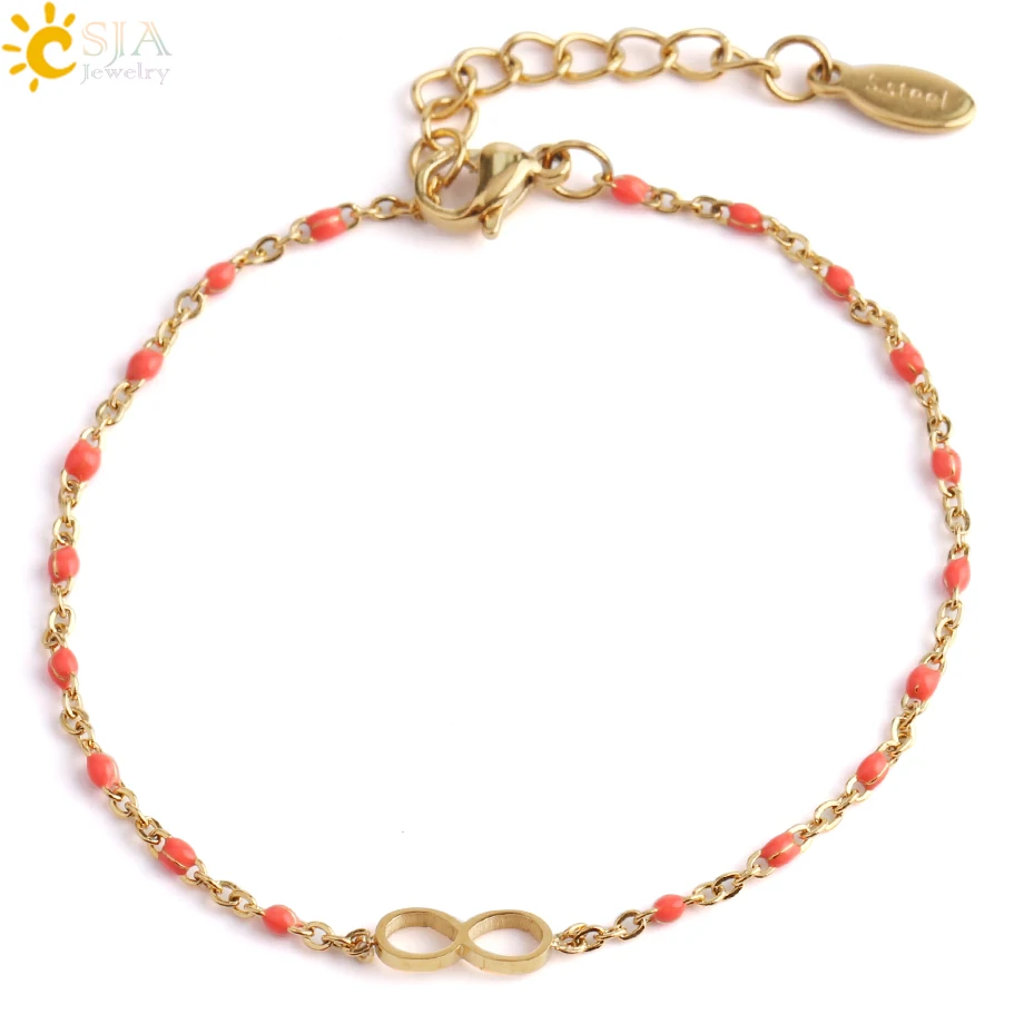 CSJA Infinity 8 золотые браслеты и браслеты из нержавеющей стали цепочка Delica бусины массивные Подвески браслет для женщин S419 - Окраска металла: Rose Red