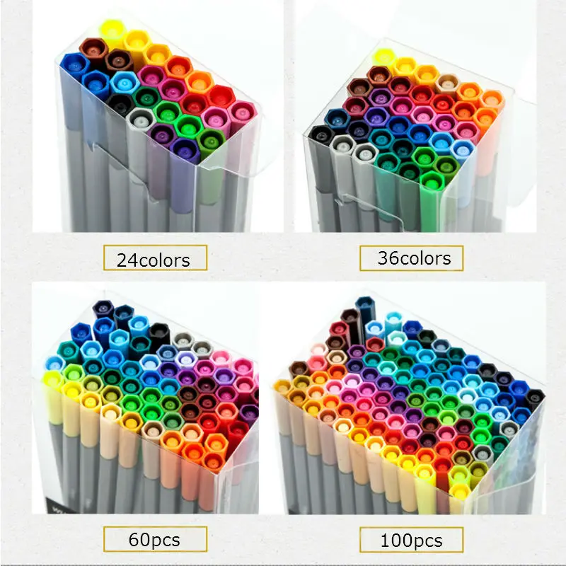 0,4 мм 24/36/60/100 шт Цвета тонко пишущие ручки, Marco супер тонкие ручки маркер для рисования ручка Цвет иглы пера Ассорти чернил на водной основе, нетоксичные